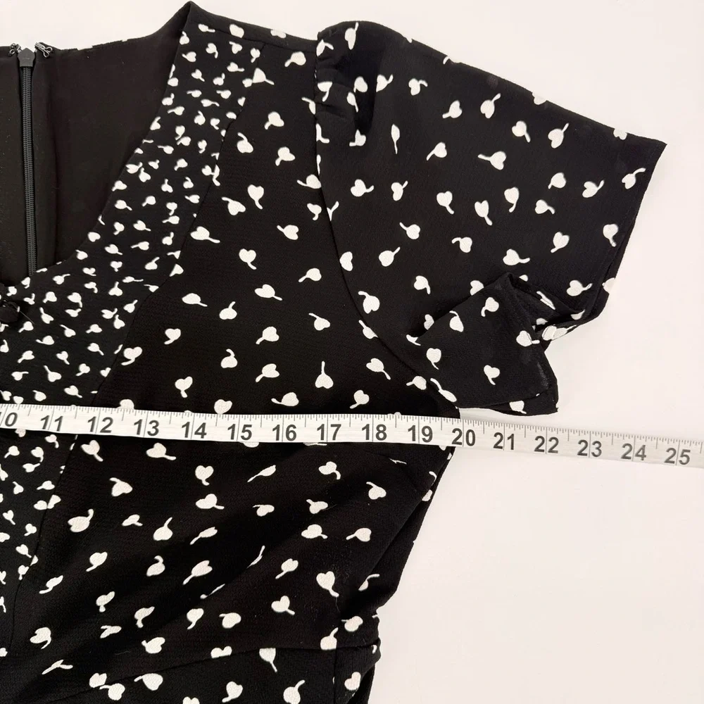 Talbots Womens 12 Flutter Sleeve Midi Dress Black White Dot Pockets Lined A-Line - Picture 6 of 13